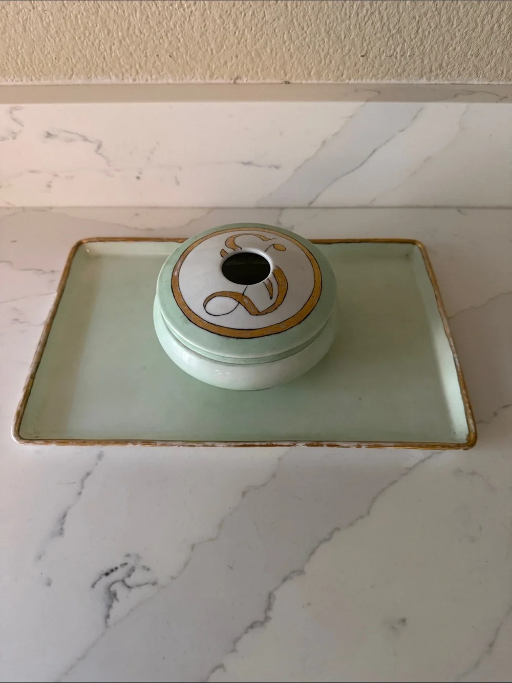 Antique Bavarian Porcelain Hair Receiver Vanity Tray with Provenance Custom